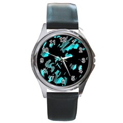 Painter Was Here - Cyan Round Metal Watch by Valentinaart