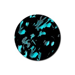 Painter Was Here - Cyan Rubber Round Coaster (4 Pack)  by Valentinaart