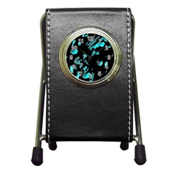 Painter Was Here - Cyan Pen Holder Desk Clocks by Valentinaart