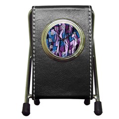 Purple Decorative Abstract Art Pen Holder Desk Clocks by Valentinaart