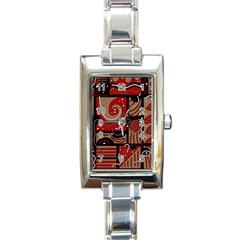 Red And Brown Abstraction Rectangle Italian Charm Watch by Valentinaart