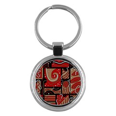 Red And Brown Abstraction Key Chains (round)  by Valentinaart