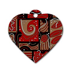 Red And Brown Abstraction Dog Tag Heart (one Side) by Valentinaart