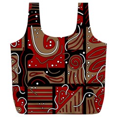 Red And Brown Abstraction Full Print Recycle Bags (l)  by Valentinaart