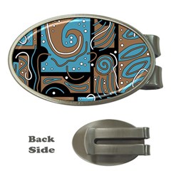 Blue And Brown Abstraction Money Clips (oval)  by Valentinaart