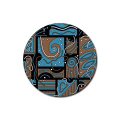 Blue And Brown Abstraction Rubber Coaster (round)  by Valentinaart