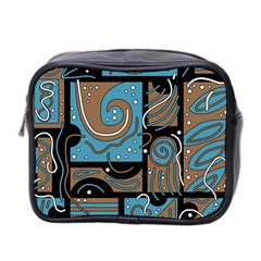 Blue And Brown Abstraction Mini Toiletries Bag 2-side by Valentinaart