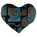 Blue and brown abstraction Large 19  Premium Flano Heart Shape Cushions Front