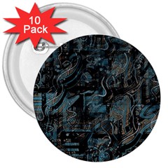 Blue town 3  Buttons (10 pack) 