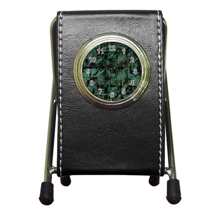 Green town Pen Holder Desk Clocks