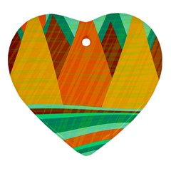 Orange And Green Landscape Heart Ornament (2 Sides) by Valentinaart