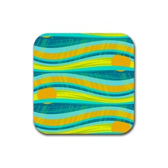 Yellow And Blue Decorative Design Rubber Coaster (square)  by Valentinaart