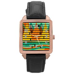 Decorative Autumn Landscape Rose Gold Leather Watch 