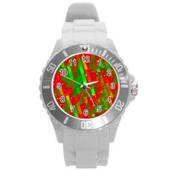 Xmas Trees Decorative Design Round Plastic Sport Watch (l) by Valentinaart