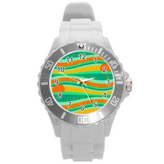 Green And Orange Decorative Design Round Plastic Sport Watch (l) by Valentinaart