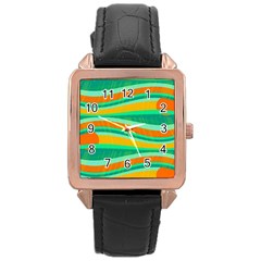 Green And Orange Decorative Design Rose Gold Leather Watch  by Valentinaart