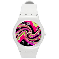 Magenta And Yellow Round Plastic Sport Watch (m)