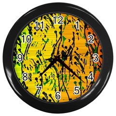Gentle Yellow Abstract Art Wall Clocks (black) by Valentinaart