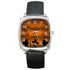 Trick Or Treat - Cemetery  Square Metal Watch by Valentinaart
