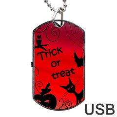 Trick Or Treat - Halloween Landscape Dog Tag Usb Flash (two Sides)  by Valentinaart