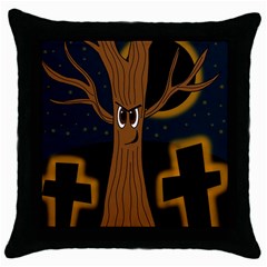 Halloween - Cemetery Evil Tree Throw Pillow Case (black) by Valentinaart