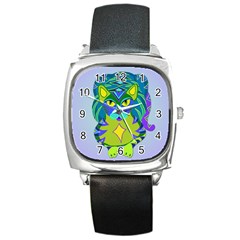 Peacock Tabby Square Metal Watch by jbyrdyoga