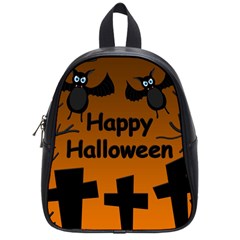 Happy Halloween - Bats On The Cemetery School Bags (small)  by Valentinaart