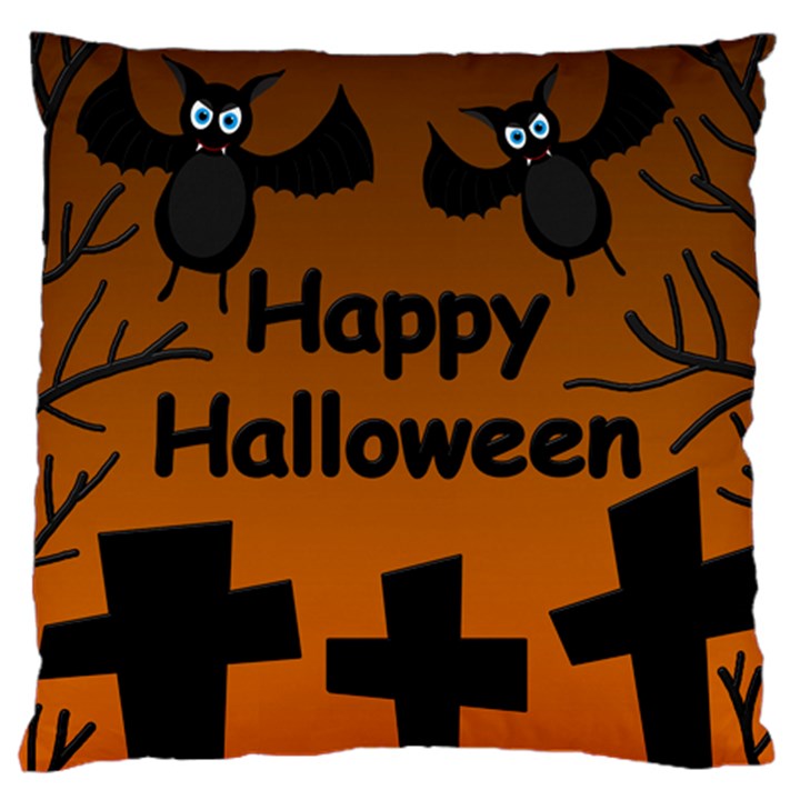 Happy Halloween - bats on the cemetery Large Flano Cushion Case (Two Sides)