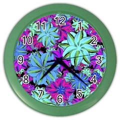 Vibrant Floral Collage Print Color Wall Clocks by dflcprints
