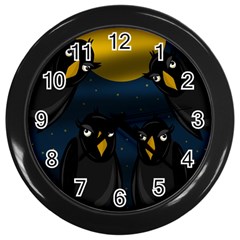 Halloween - Black Crow Flock Wall Clocks (black) by Valentinaart