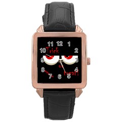 Halloween  trick Or Treat  - Monsters Red Eyes Rose Gold Leather Watch  by Valentinaart