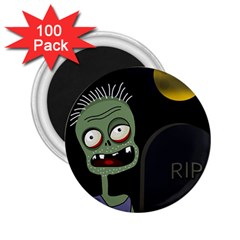 Halloween Zombie On The Cemetery 2 25  Magnets (100 Pack)  by Valentinaart