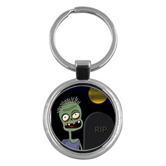 Halloween Zombie On The Cemetery Key Chains (round)  by Valentinaart