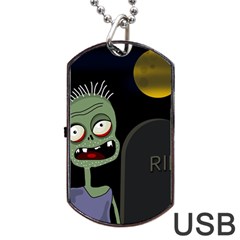 Halloween Zombie On The Cemetery Dog Tag Usb Flash (one Side) by Valentinaart