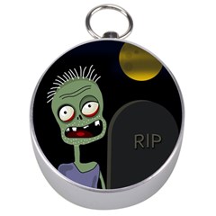 Halloween Zombie On The Cemetery Silver Compasses by Valentinaart