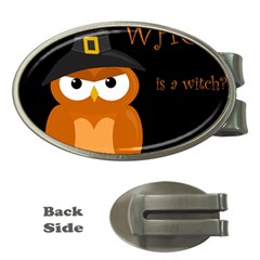 Halloween Witch - Orange Owl Money Clips (oval)  by Valentinaart