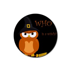 Halloween Witch - Orange Owl Rubber Round Coaster (4 Pack)  by Valentinaart