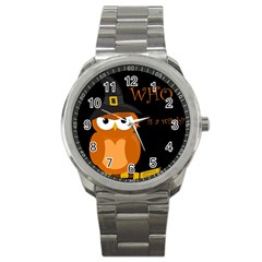 Halloween Witch - Orange Owl Sport Metal Watch by Valentinaart