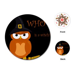 Halloween Witch - Orange Owl Playing Cards (round)  by Valentinaart