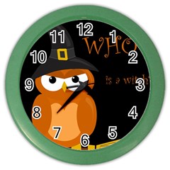 Halloween Witch - Orange Owl Color Wall Clocks by Valentinaart