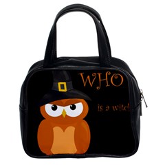 Halloween Witch - Orange Owl Classic Handbags (2 Sides) by Valentinaart