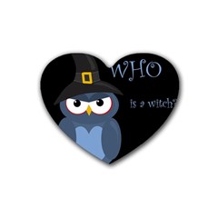 Halloween Witch - Blue Owl Rubber Coaster (heart)  by Valentinaart