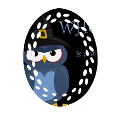 Halloween Witch - Blue Owl Oval Filigree Ornament (2-side)  by Valentinaart