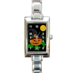 Halloween Witch Pumpkin Rectangle Italian Charm Watch by Valentinaart