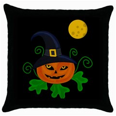 Halloween Witch Pumpkin Throw Pillow Case (black) by Valentinaart