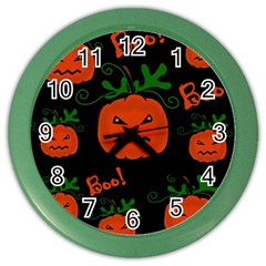 Halloween Pumpkin Pattern Color Wall Clocks by Valentinaart