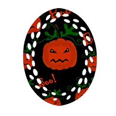 Halloween Pumpkin Pattern Ornament (oval Filigree)  by Valentinaart