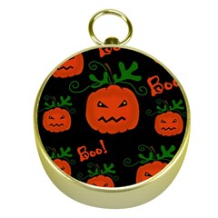 Halloween Pumpkin Pattern Gold Compasses by Valentinaart