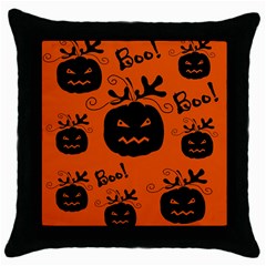 Halloween Black Pumpkins Pattern Throw Pillow Case (black) by Valentinaart