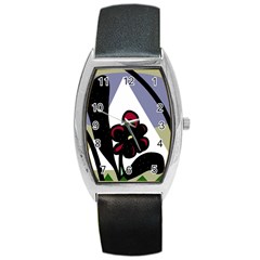 Black Flower Barrel Style Metal Watch by Valentinaart